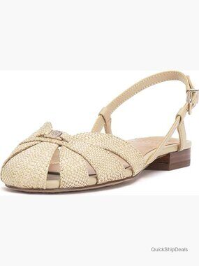 Vince Camuto Cacey Flat Sandals Slingback Buckle Closure Woven Straw